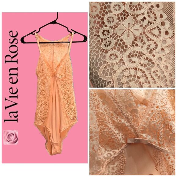 NWOT 90's/ Y2K La Vie en Rose Lace Teddy Backless Cut Out Adjustable Straps Pink - Picture 1 of 16